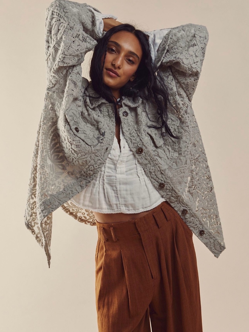 NW Free People “Ruby lace jacket” in color khaki size L with tags